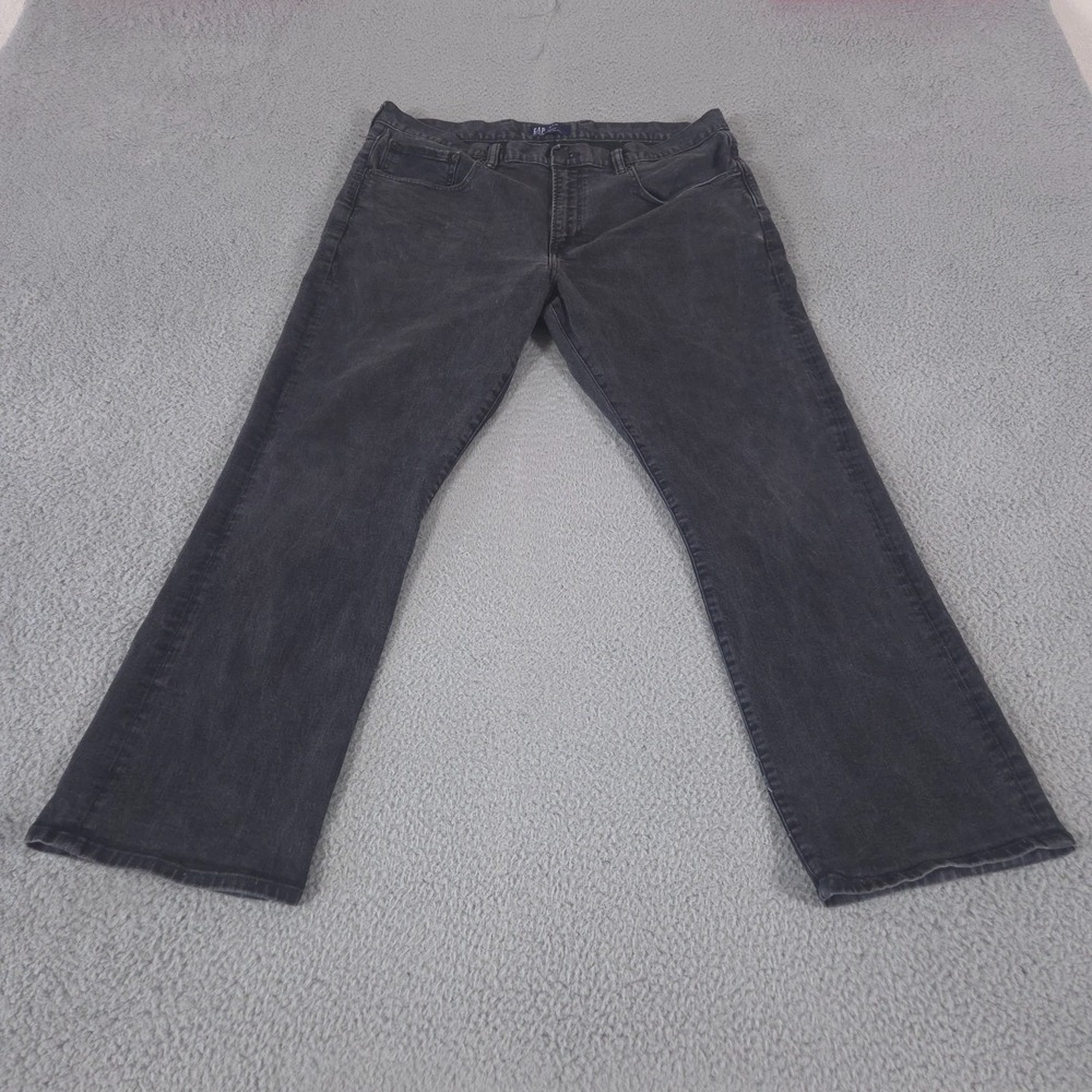 GAP Jeans Mens 38x30 Black Boot Cut Moto Mid Rise Dark Wash Denim Stretch Preppy